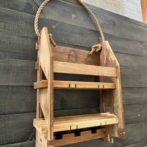 Brown and Tan Bath Storage Shelf with Curved Design